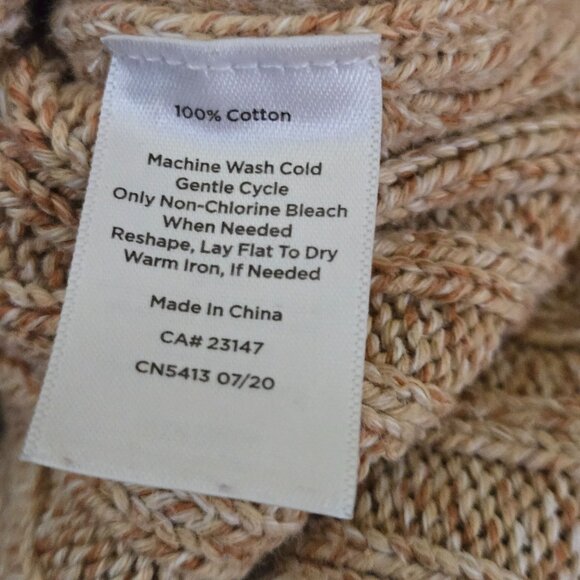 Talbots Cable Cowl Neck Sweater Tan Marled Gold Button Detail Sustainable Size M - Picture 8 of 8